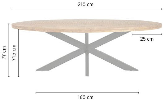 Eetkamertafel Lima ovaal 210