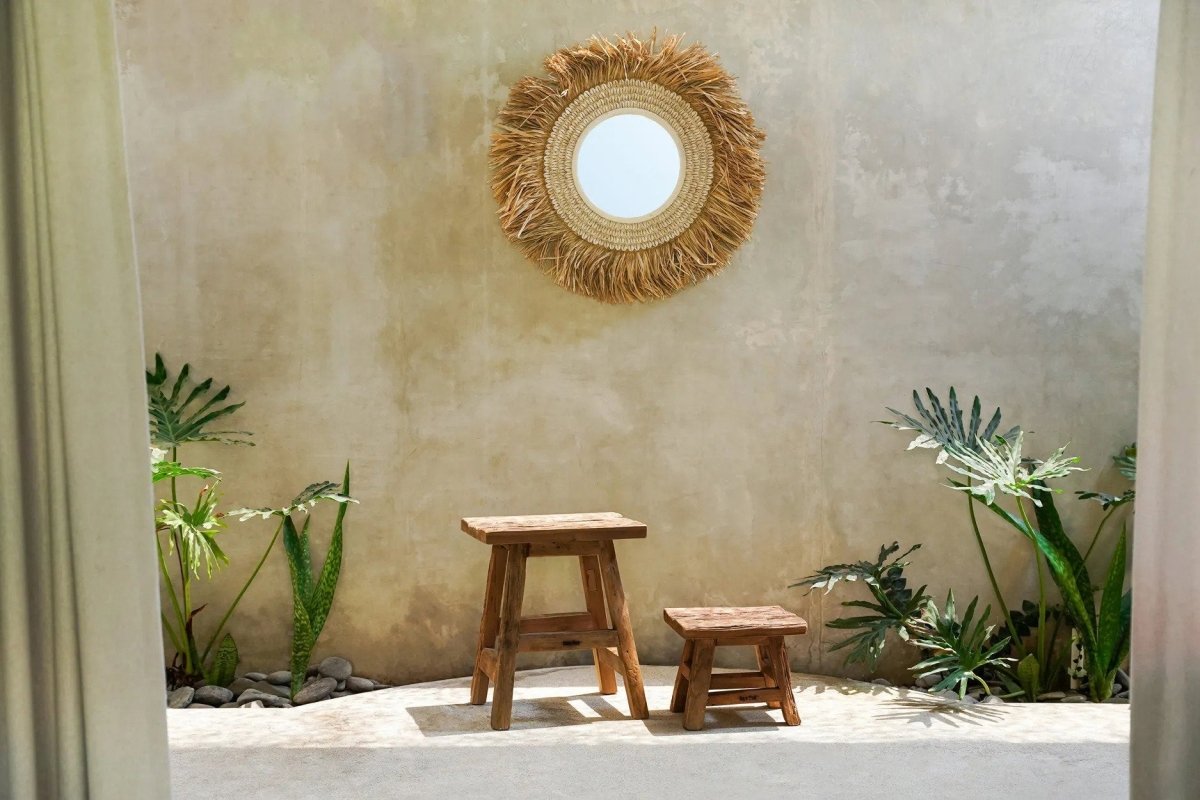 De Raffia Cowrie Spiegel - Naturel Wit - WeAreTables