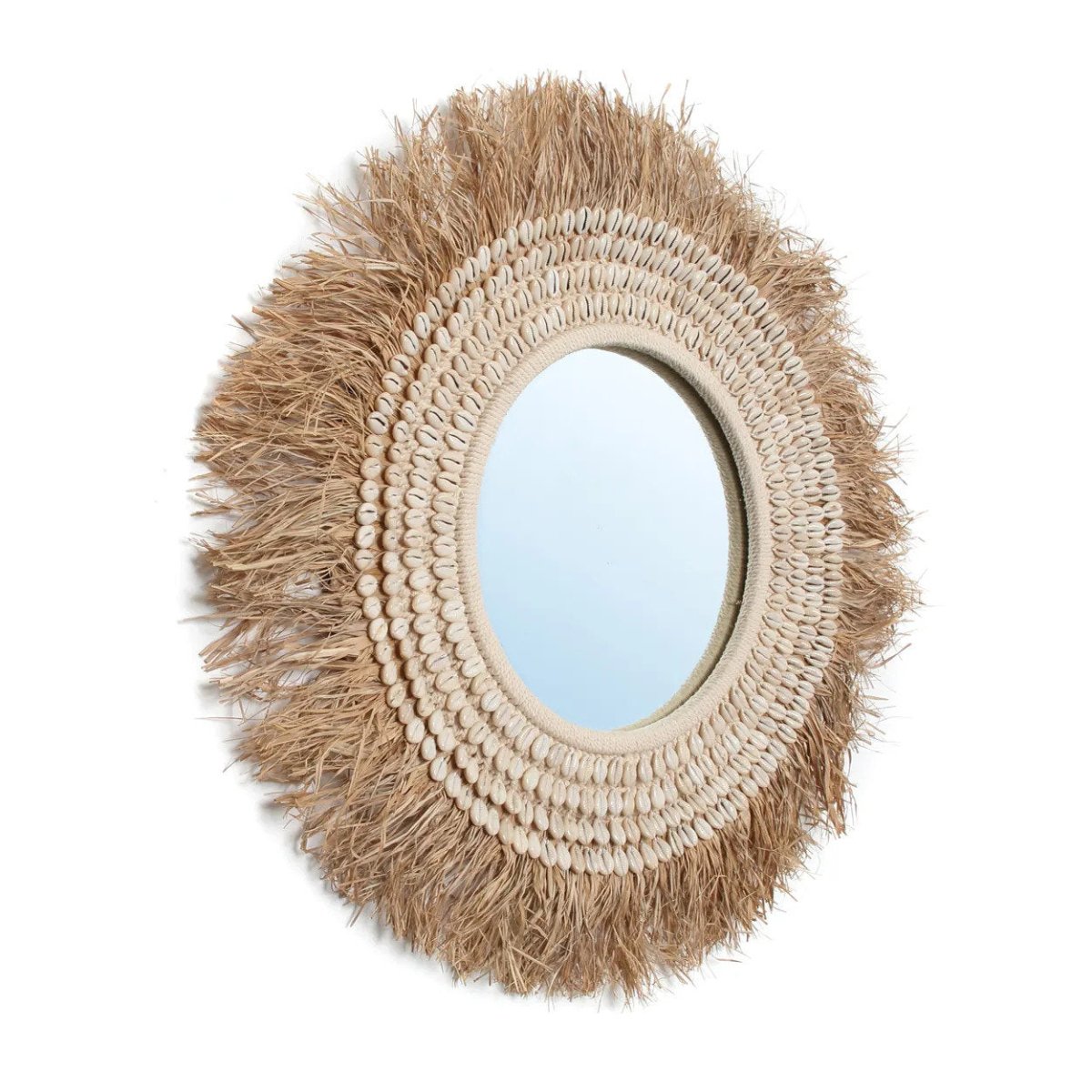 De Raffia Cowrie Spiegel - Naturel Wit - WeAreTables